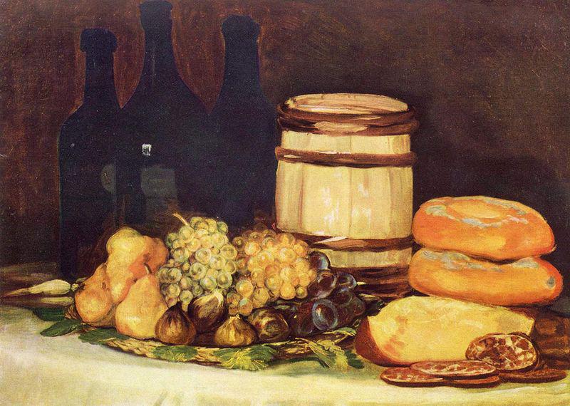 Francisco de Goya Stilleben mit Fruchten, Flaschen, Broten oil painting image